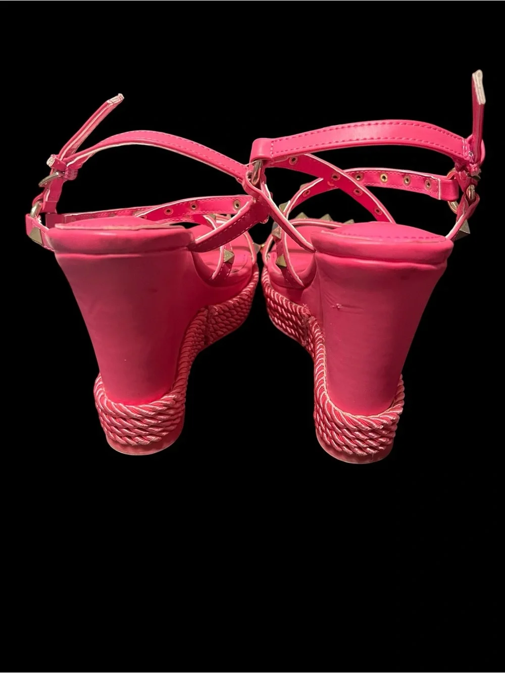 Nine West Hart 3 Hot Pink Studded Wedge Sandals Size 7.5